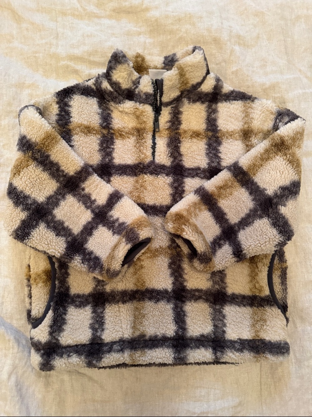 Zara Boys Check Plaid Sherpa Pullover - Neutral Tones